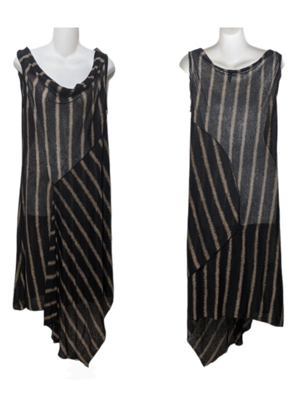 INGRID MUNT BARCELONA Linen Striped Midi Dress L